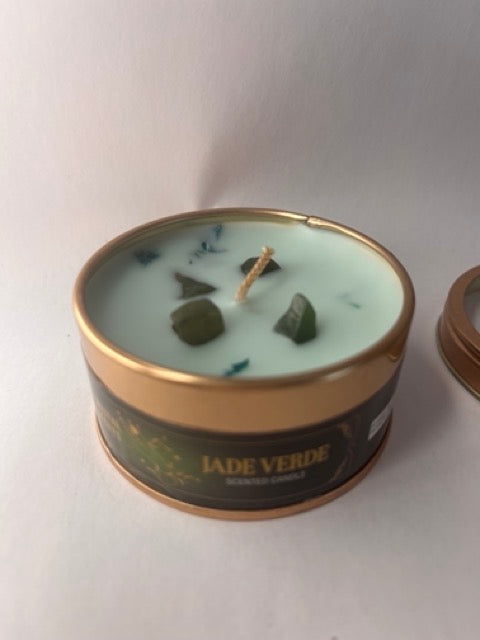 Vela jade verde con chips de mineral