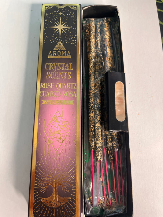 Incienso cuarzo rosa con chips de mineral