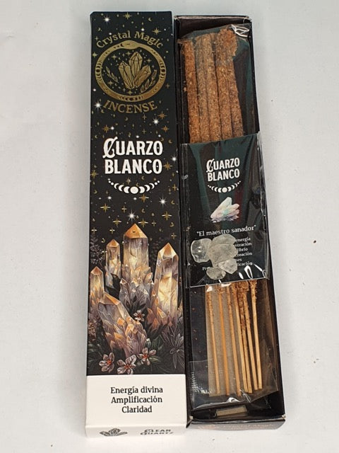 Incienso cuarzo blanco con chip de mineral