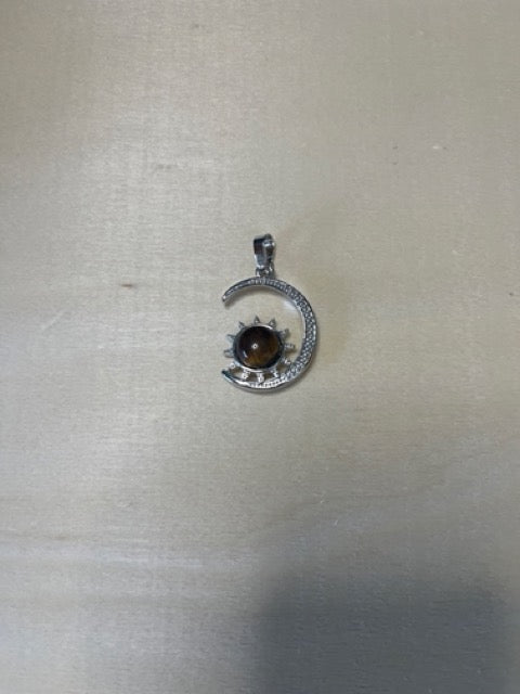Colgante Sol y Luna en Piedra Natural – Ojo de Tigre, Cuarzo Rosa o Cuarzo Blanco