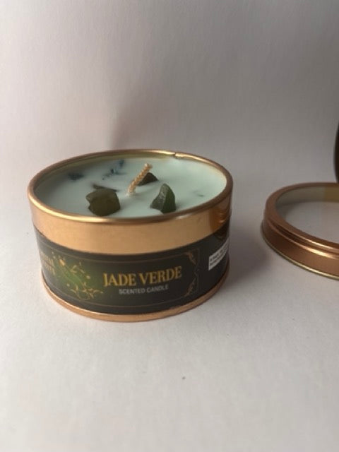 Vela jade verde con chips de mineral